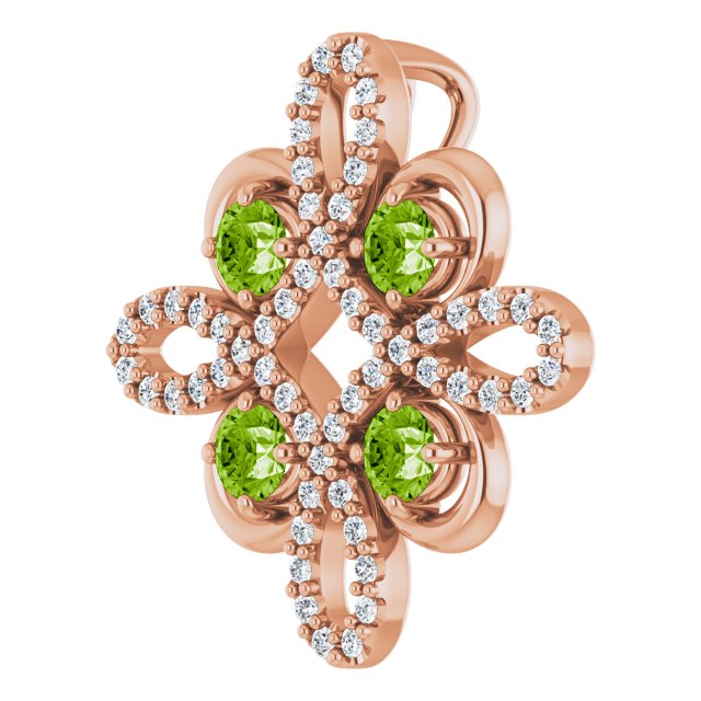 14K Gold Round Natural Peridot Clover Necklace or Pendant - Rose Gold - view 5