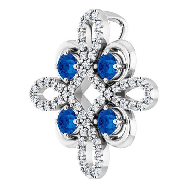 Platinum Round Natural Blue Sapphire Clover Necklace or Pendant - view 5