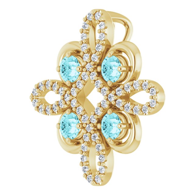 14K Gold Round Natural Blue Zircon Clover Necklace or Pendant - Yellow Gold - view 5