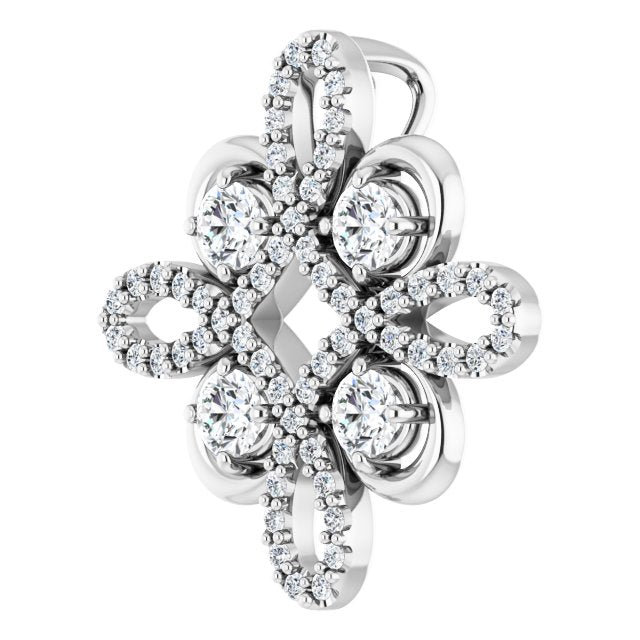 14K Gold Round Natural Diamond Clover Necklace or Pendant - White Gold - view 5