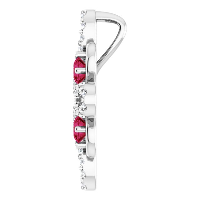 14K Gold Round Natural Ruby Clover Necklace or Pendant - White Gold - view 6