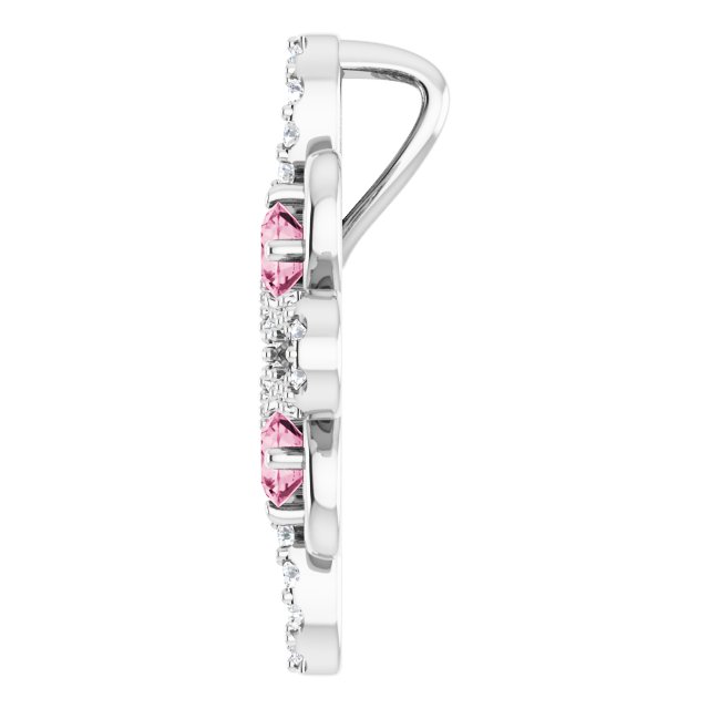 Platinum Round Natural Pink Tourmaline Clover Necklace or Pendant - view 6