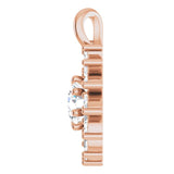14K Gold Round Natural White Sapphire & Natural Diamond Halo-Style Necklace or Pendant – 3.5-6mm Stones - Rose Gold - view 3