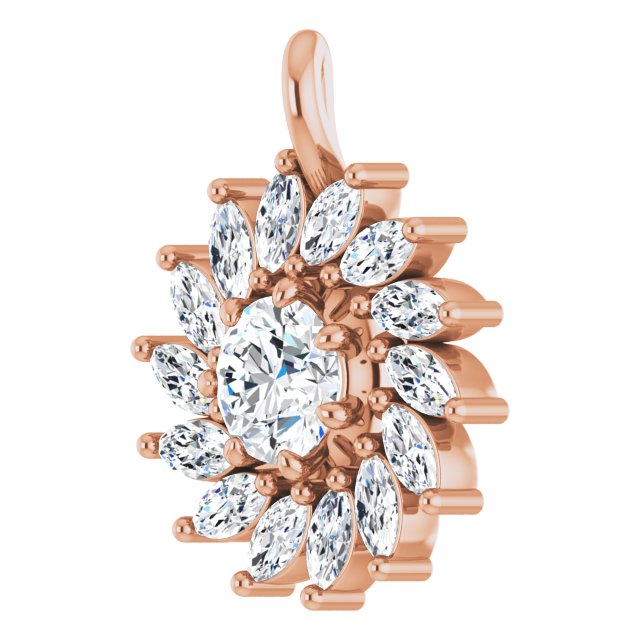 14K Gold Round Natural White Sapphire & Natural Diamond Halo-Style Necklace or Pendant – 3.5-6mm Stones - Rose Gold - view 2