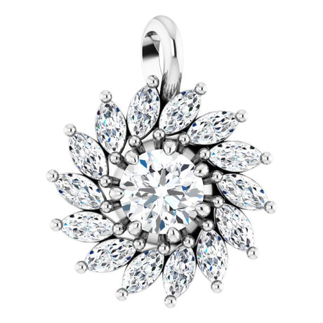 14K Gold Round Natural White Sapphire & Natural Diamond Halo-Style Necklace or Pendant – 3.5-6mm Stones - White Gold