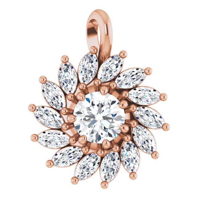 14K Gold Round Natural White Sapphire & Natural Diamond Halo-Style Necklace or Pendant – 3.5-6mm Stones - Rose Gold