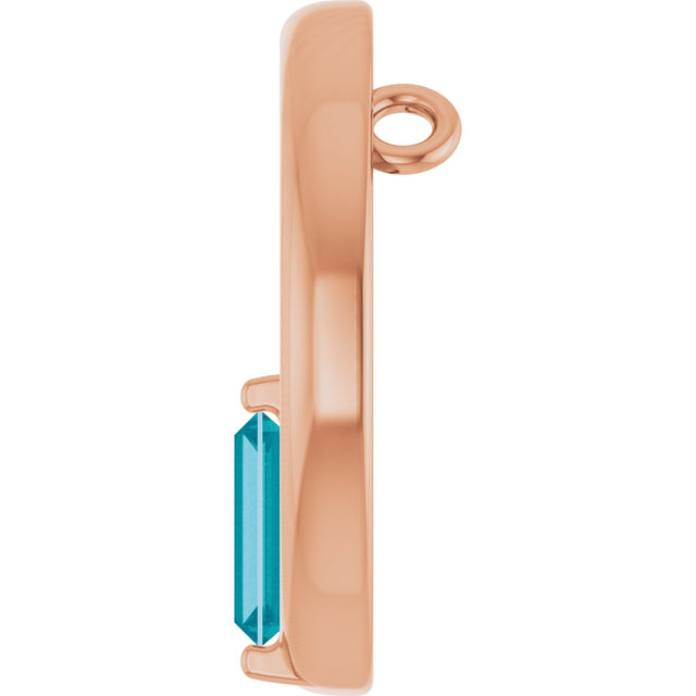 14K Gold Natural London Blue Topaz Straight Baguette Circle Necklace or Pendant - Rose Gold - view 3