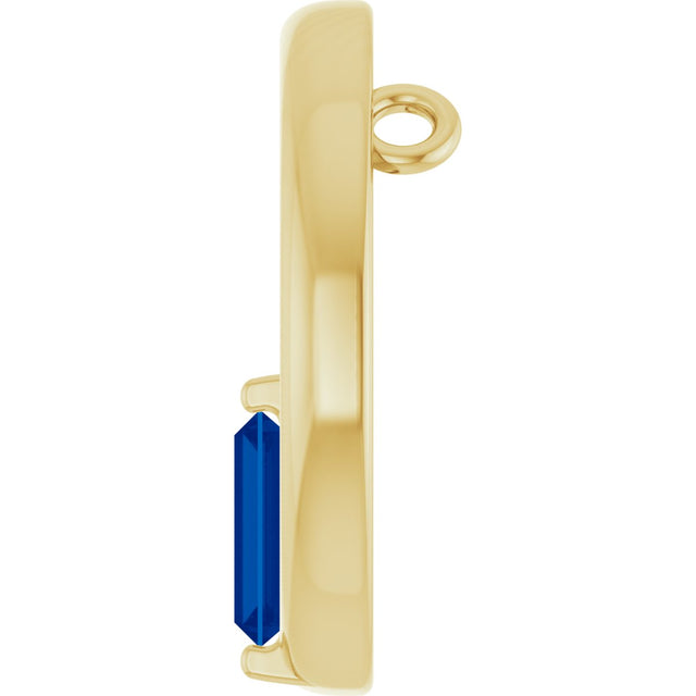 14K Gold Natural Blue Sapphire Straight Baguette Circle Necklace or Pendant - Yellow Gold - view 3