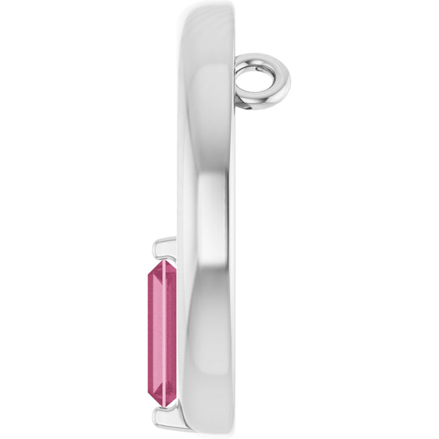 Platinum Natural Pink Tourmaline Straight Baguette Circle Necklace or Pendant - view 3