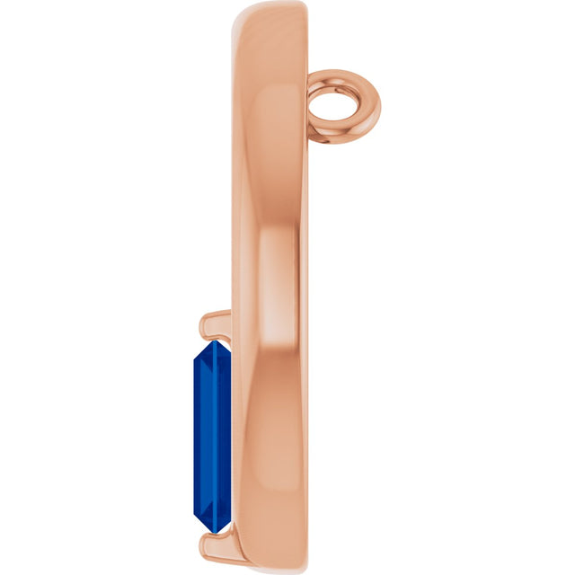 14K Gold Natural Blue Sapphire Straight Baguette Circle Necklace or Pendant - Rose Gold - view 3