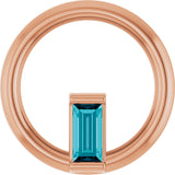 14K Gold Natural London Blue Topaz Straight Baguette Circle Necklace or Pendant - Rose Gold