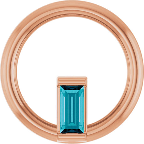 14K Gold Natural London Blue Topaz Straight Baguette Circle Necklace or Pendant - Rose Gold