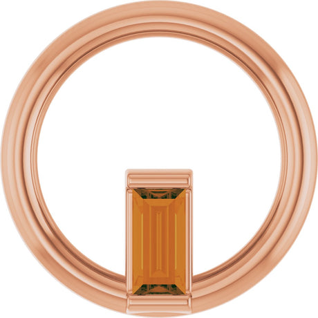 14K Gold Natural Citrine Straight Baguette Circle Necklace or Pendant - Rose Gold