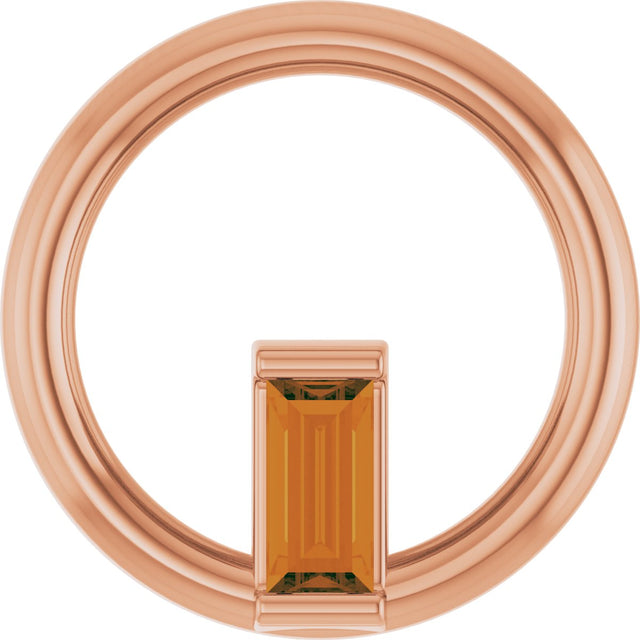 14K Gold Natural Citrine Straight Baguette Circle Necklace or Pendant - Rose Gold