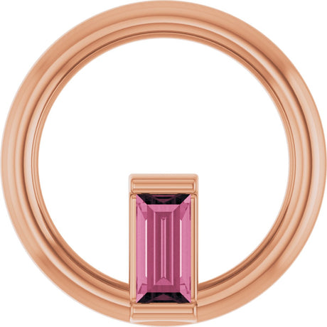 14K Gold Natural Pink Tourmaline Straight Baguette Circle Necklace or Pendant - Rose Gold
