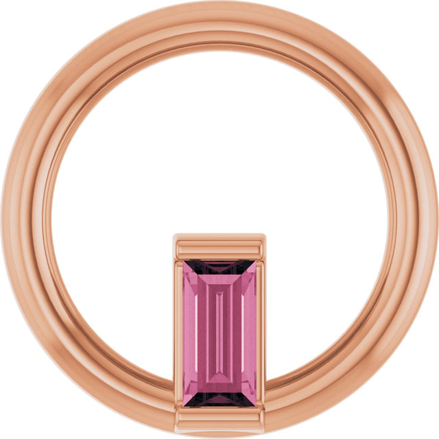 14K Gold Natural Pink Tourmaline Straight Baguette Circle Necklace or Pendant - Rose Gold