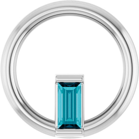 Platinum Natural London Blue Topaz Straight Baguette Circle Necklace or Pendant