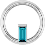 14K Gold Natural London Blue Topaz Straight Baguette Circle Necklace or Pendant - White Gold