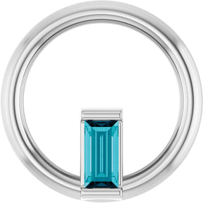 14K Gold Natural London Blue Topaz Straight Baguette Circle Necklace or Pendant - White Gold