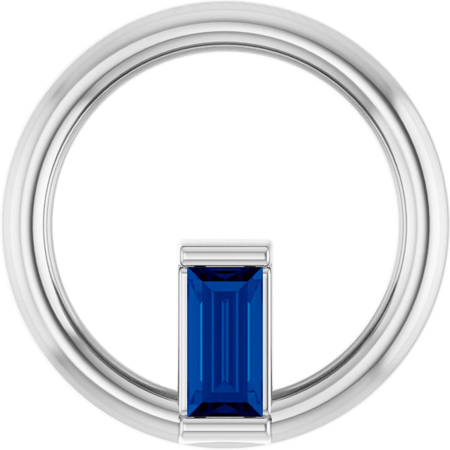 Platinum Natural Blue Sapphire Straight Baguette Circle Necklace or Pendant