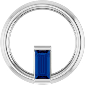 14K Gold Natural Blue Sapphire Straight Baguette Circle Necklace or Pendant - White Gold
