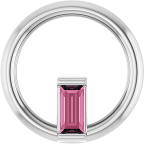 Platinum Natural Pink Tourmaline Straight Baguette Circle Necklace or Pendant