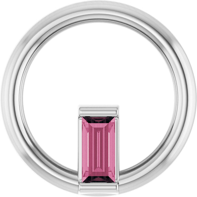 Platinum Natural Pink Tourmaline Straight Baguette Circle Necklace or Pendant