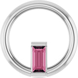 14K Gold Natural Pink Tourmaline Straight Baguette Circle Necklace or Pendant - White Gold