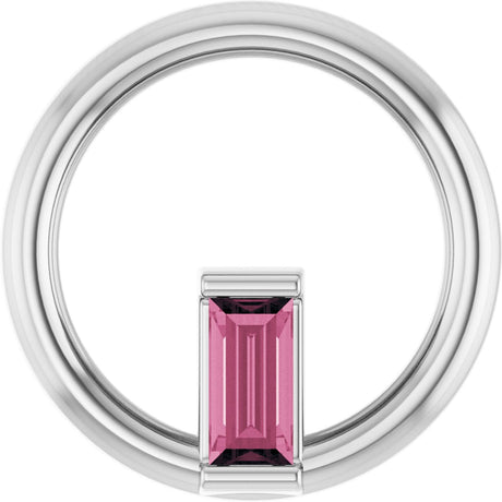 14K Gold Natural Pink Tourmaline Straight Baguette Circle Necklace or Pendant - White Gold