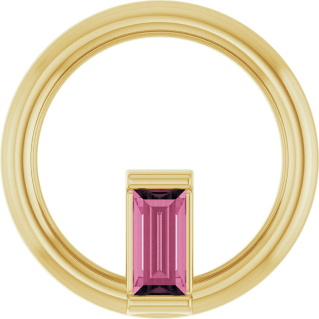 14K Gold Natural Pink Tourmaline Straight Baguette Circle Necklace or Pendant - Yellow Gold