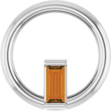 14K Gold Natural Citrine Straight Baguette Circle Necklace or Pendant - White Gold