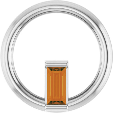14K Gold Natural Citrine Straight Baguette Circle Necklace or Pendant - White Gold