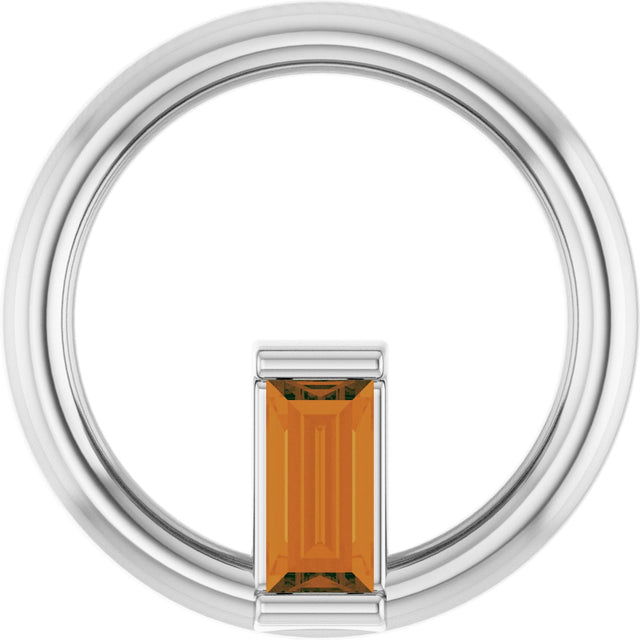 14K Gold Natural Citrine Straight Baguette Circle Necklace or Pendant - White Gold