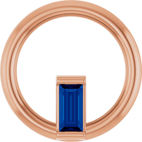 14K Gold Natural Blue Sapphire Straight Baguette Circle Necklace or Pendant - Rose Gold