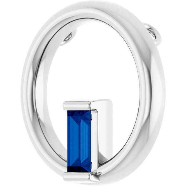 14K Gold Natural Blue Sapphire Straight Baguette Circle Necklace or Pendant - White Gold - view 2