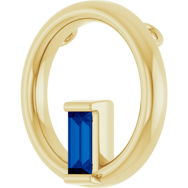 14K Gold Natural Blue Sapphire Straight Baguette Circle Necklace or Pendant - Yellow Gold - view 2