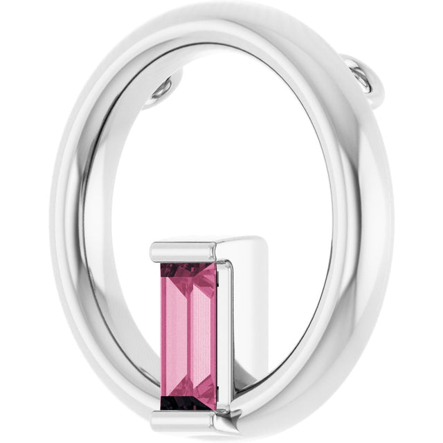 Platinum Natural Pink Tourmaline Straight Baguette Circle Necklace or Pendant - view 2