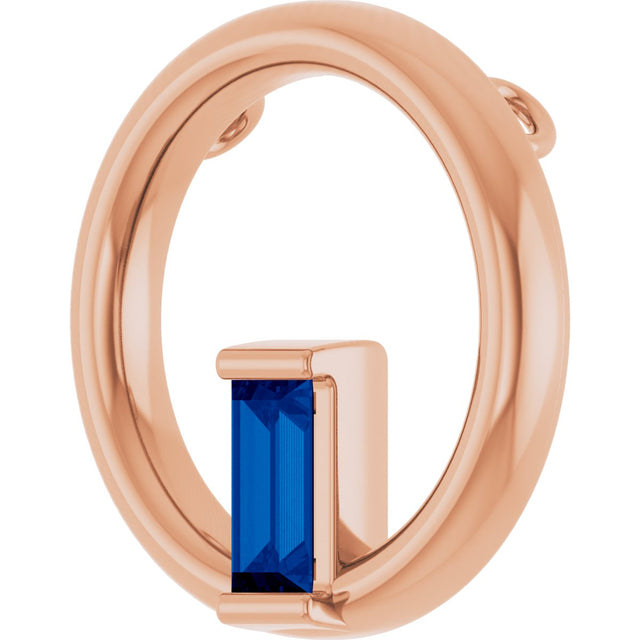 14K Gold Natural Blue Sapphire Straight Baguette Circle Necklace or Pendant - Rose Gold - view 2