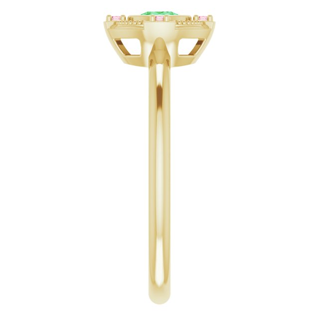 14K Gold Round Natural Tsavorite Garnet & Natural Pink Tourmaline Compass Ring - Yellow Gold - view 4
