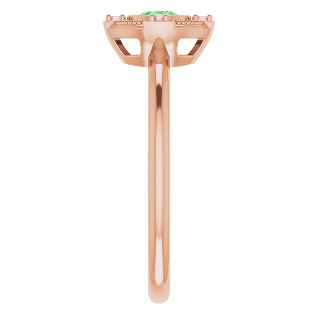 14K Gold Round Natural Tsavorite Garnet & Natural Pink Tourmaline Compass Ring - Rose Gold - view 4