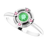 14K Gold Round Natural Tsavorite Garnet & Natural Pink Tourmaline Compass Ring - White Gold - view 5