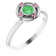 Platinum Round Natural Tsavorite Garnet & Natural Pink Tourmaline Compass Ring