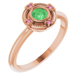 14K Gold Round Natural Tsavorite Garnet & Natural Pink Tourmaline Compass Ring - Rose Gold