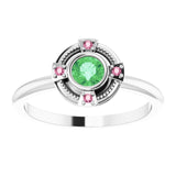 Platinum Round Natural Tsavorite Garnet & Natural Pink Tourmaline Compass Ring - view 3