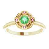 14K Gold Round Natural Tsavorite Garnet & Natural Pink Tourmaline Compass Ring - Yellow Gold - view 3