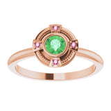14K Gold Round Natural Tsavorite Garnet & Natural Pink Tourmaline Compass Ring - Rose Gold - view 3