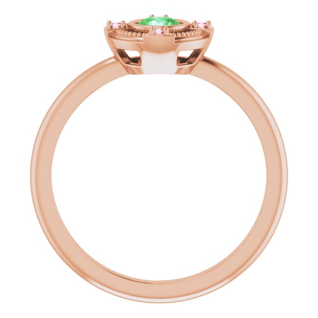 14K Gold Round Natural Tsavorite Garnet & Natural Pink Tourmaline Compass Ring - Rose Gold - view 2
