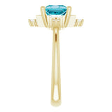 14K Gold Square Natural London Blue Topaz & Natural Diamond Geometric Ring - Yellow Gold - view 4