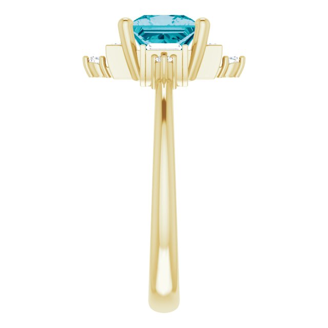 14K Gold Square Natural London Blue Topaz & Natural Diamond Geometric Ring - Yellow Gold - view 4