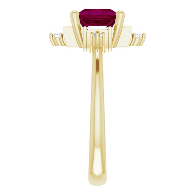 14K Gold Square Natural Rhodolite Garnet & Natural Diamond Geometric Ring - Yellow Gold - view 4